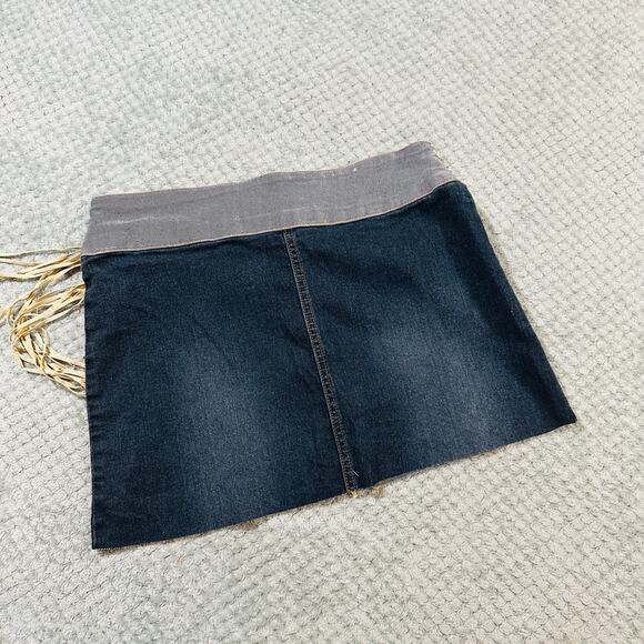 vintage low rise boho belted dark wash denim jean micrio mini skirt y2k neeso - Picture 7 of 7